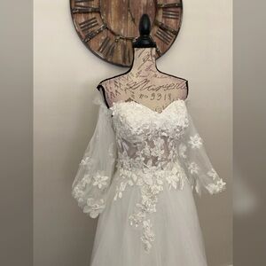 Tulle corset a-line wedding dress or reception dress with puff sleeves